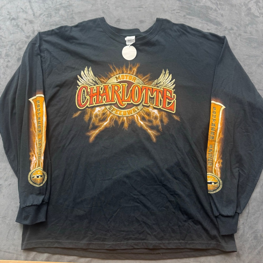 Gildan Charlotte Motor Speedway Long Sleeve Shirt Mens 2XL Black Racing Graphic